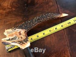 Vintage Hand Carved Horn Antler Hunting Dogs Wild Boar Walking Stick Cane 36