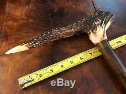 Vintage Hand Carved Horn Antler Hunting Dogs Wild Boar Walking Stick Cane 36