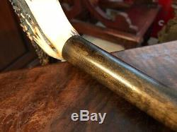 Vintage Hand Carved Horn Antler Hunting Dogs Wild Boar Walking Stick Cane 36