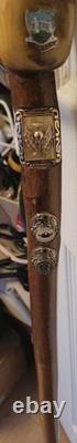 Vintage Hand-Carved Ram's Horn Shepherd's Walking Stick Travel Badges