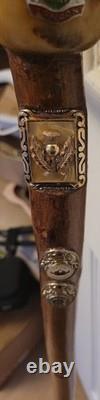 Vintage Hand-Carved Ram's Horn Shepherd's Walking Stick Travel Badges