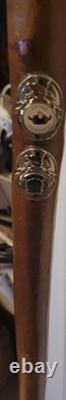 Vintage Hand-Carved Ram's Horn Shepherd's Walking Stick Travel Badges