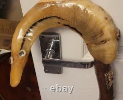 Vintage Hand-Carved Ram's Horn Shepherd's Walking Stick Travel Badges