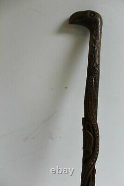 Vintage Hand Carved Reptile Alligators Totem Walking Stick Cane 32