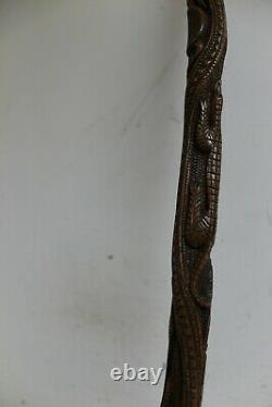 Vintage Hand Carved Reptile Alligators Totem Walking Stick Cane 32