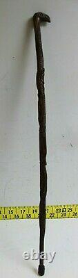 Vintage Hand Carved Reptile Alligators Totem Walking Stick Cane 32