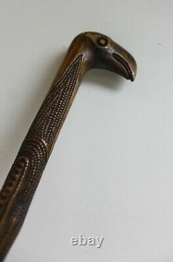 Vintage Hand Carved Reptile Alligators Totem Walking Stick Cane 32