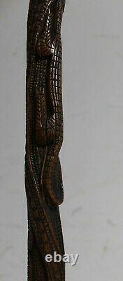 Vintage Hand Carved Reptile Alligators Totem Walking Stick Cane 32