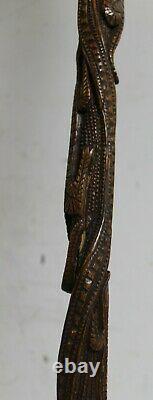 Vintage Hand Carved Reptile Alligators Totem Walking Stick Cane 32