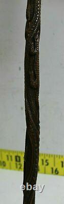 Vintage Hand Carved Reptile Alligators Totem Walking Stick Cane 32 (sc)