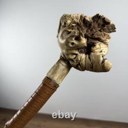 Vintage Hand Carved Root Wood Walking Staff Stick Folk Art Face 137cm