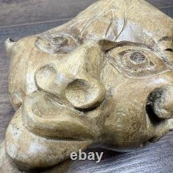 Vintage Hand Carved Root Wood Walking Staff Stick Folk Art Face 137cm