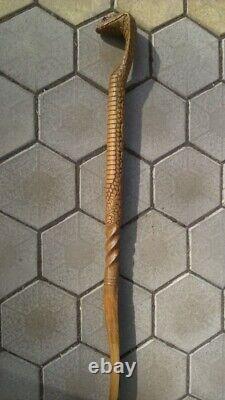 Vintage Hand Carved Snake Handmade Unique Wooden Walking Stick Cane