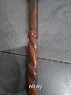 Vintage Hand Carved Solid Wooden African Tribal Walking Stick