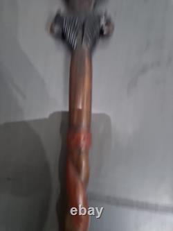 Vintage Hand Carved Solid Wooden African Tribal Walking Stick
