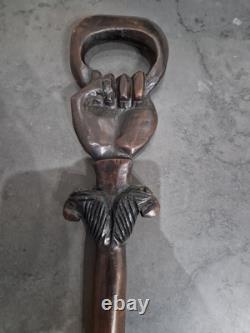 Vintage Hand Carved Solid Wooden African Tribal Walking Stick