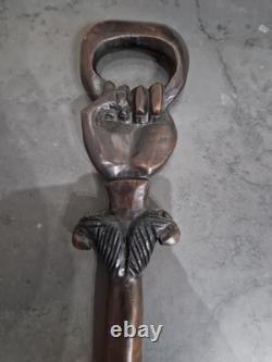 Vintage Hand Carved Solid Wooden African Tribal Walking Stick