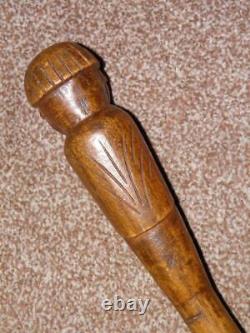 Vintage Hand Carved Treen Walking Stick/Cane Hand Carved Chinese Mandarin Top