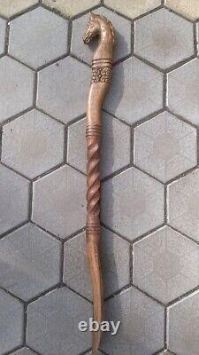 Vintage Hand Carved Unicorn Horse Handmade Unique Wooden Walking Stick Cane