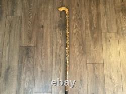 Vintage Hand Carved Walking Stick 40 Travel Badges Overseas & UK Some Silver