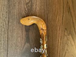 Vintage Hand Carved Walking Stick 40 Travel Badges Overseas & UK Some Silver