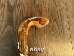 Vintage Hand Carved Walking Stick 40 Travel Badges Overseas & UK Some Silver