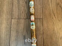 Vintage Hand Carved Walking Stick 40 Travel Badges Overseas & UK Some Silver