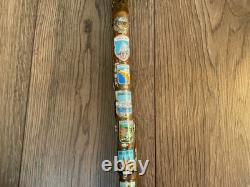 Vintage Hand Carved Walking Stick 40 Travel Badges Overseas & UK Some Silver