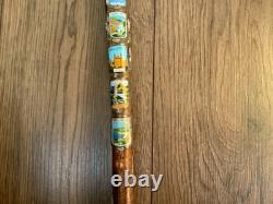 Vintage Hand Carved Walking Stick 40 Travel Badges Overseas & UK Some Silver