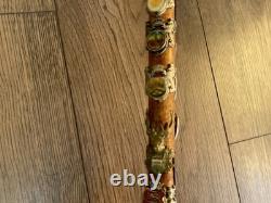 Vintage Hand Carved Walking Stick 40 Travel Badges Overseas & UK Some Silver