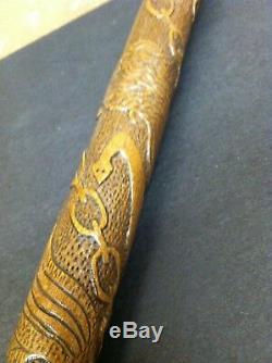 Vintage Hand Carved Walking Stick- A Work Of Art- 36- Very Sturdy