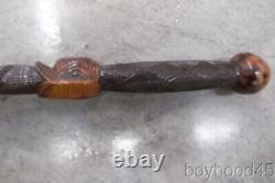 Vintage Hand Carved Walking Stick-alligator & Snakes-florida Estate Item