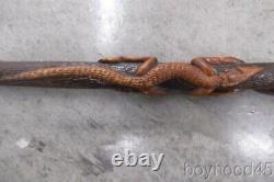 Vintage Hand Carved Walking Stick-alligator & Snakes-florida Estate Item