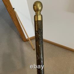 Vintage Hand Carved Wood & Brass Walking Stick / Cane & Hidden Pool Cue