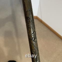 Vintage Hand Carved Wood & Brass Walking Stick / Cane & Hidden Pool Cue