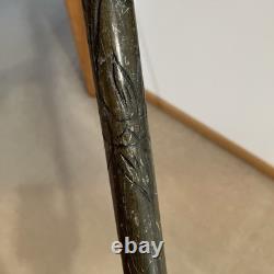 Vintage Hand Carved Wood & Brass Walking Stick / Cane & Hidden Pool Cue