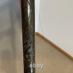 Vintage Hand Carved Wood & Brass Walking Stick / Cane & Hidden Pool Cue