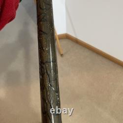 Vintage Hand Carved Wood & Brass Walking Stick / Cane & Hidden Pool Cue