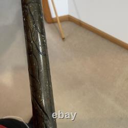 Vintage Hand Carved Wood & Brass Walking Stick / Cane & Hidden Pool Cue