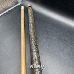 Vintage Hand Carved Wood & Brass Walking Stick / Cane & Hidden Pool Cue