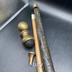 Vintage Hand Carved Wood & Brass Walking Stick / Cane & Hidden Pool Cue