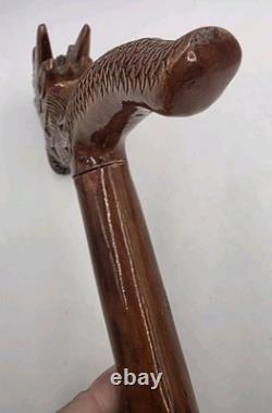 Vintage Hand Carved Wooden Dragon Head Handle Ball Ornate Asian Walking Stick