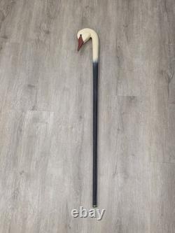 Vintage Hand Carved Wooden Swan Head Walking Stick Cane Folk Art Painted 36