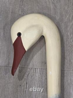 Vintage Hand Carved Wooden Swan Head Walking Stick Cane Folk Art Painted 36