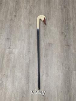 Vintage Hand Carved Wooden Swan Head Walking Stick Cane Folk Art Painted 36