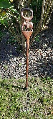 Vintage Hand Carved Wooden Walking Stick With Elephant M