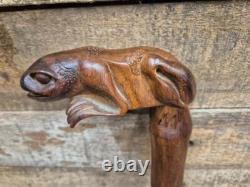 Vintage Hand Crafted Carved Frog Wooden Walking Stick