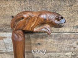 Vintage Hand Crafted Carved Frog Wooden Walking Stick