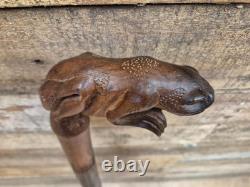 Vintage Hand Crafted Carved Frog Wooden Walking Stick