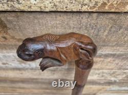 Vintage Hand Crafted Carved Frog Wooden Walking Stick
